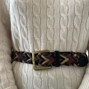 Vintage Womens Braided Suede Leather Multicolor Solid Brass Buckle Belt Sz M